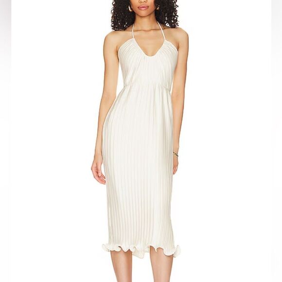 Lovers And Friends Benni Midi Dress in Ivory white
 Pleated halter Revolve XS - Picture 1 of 14